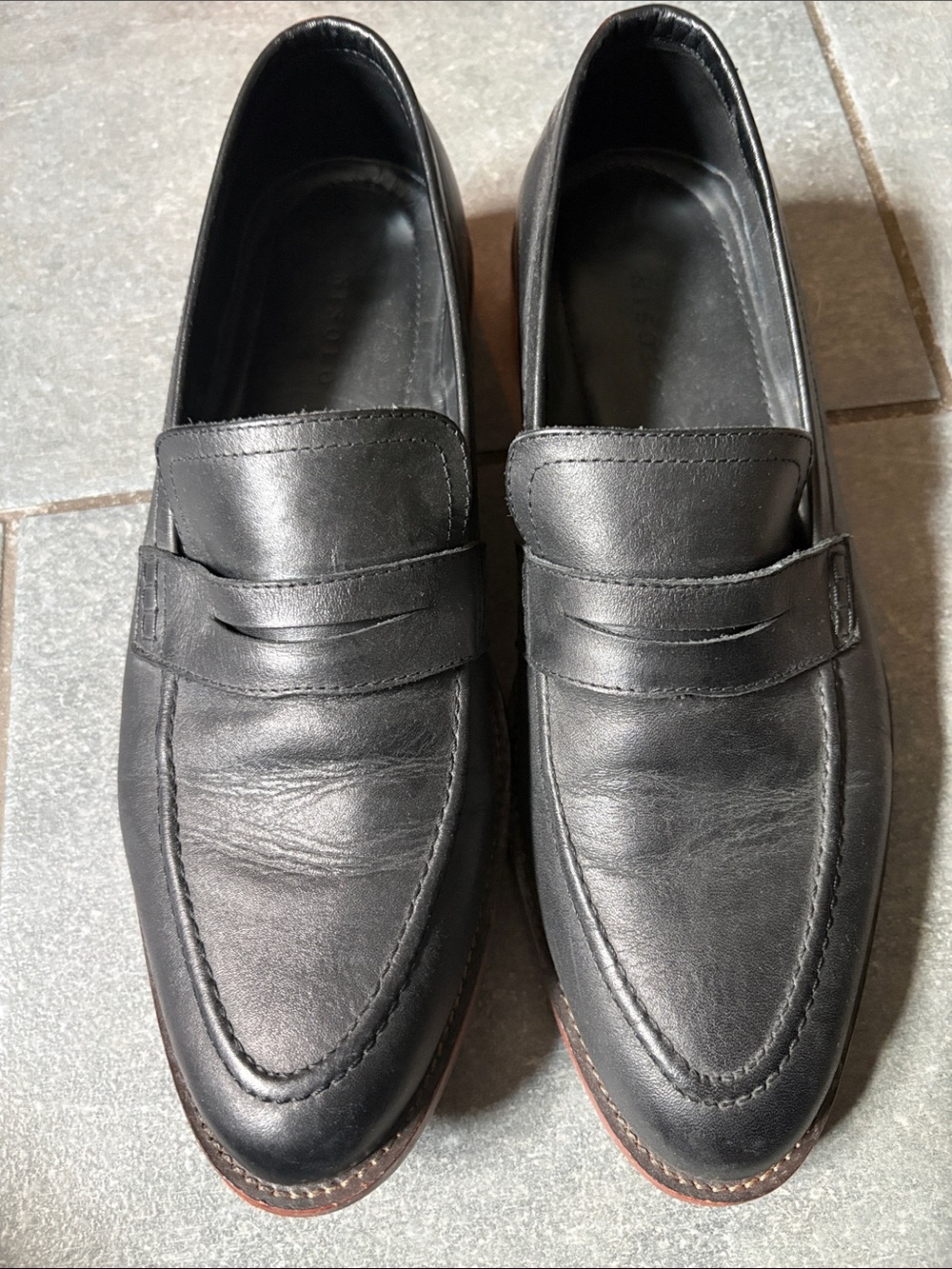 NISOLO Men's Black Leather Penny Loafers